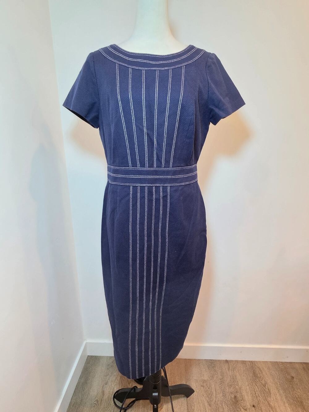 Boden Dress size 10 Navy Blue Kitty Textured Sheath Office